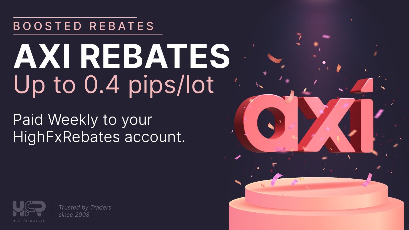 Axi rebates increased to 0.4 pips per round-turn lot via HighFxRebates