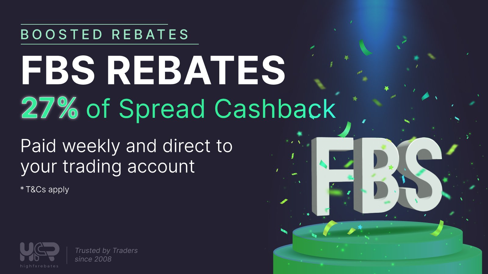 FBS rebates increased to 27 percent of spread, paid weekly via HighFxRebates