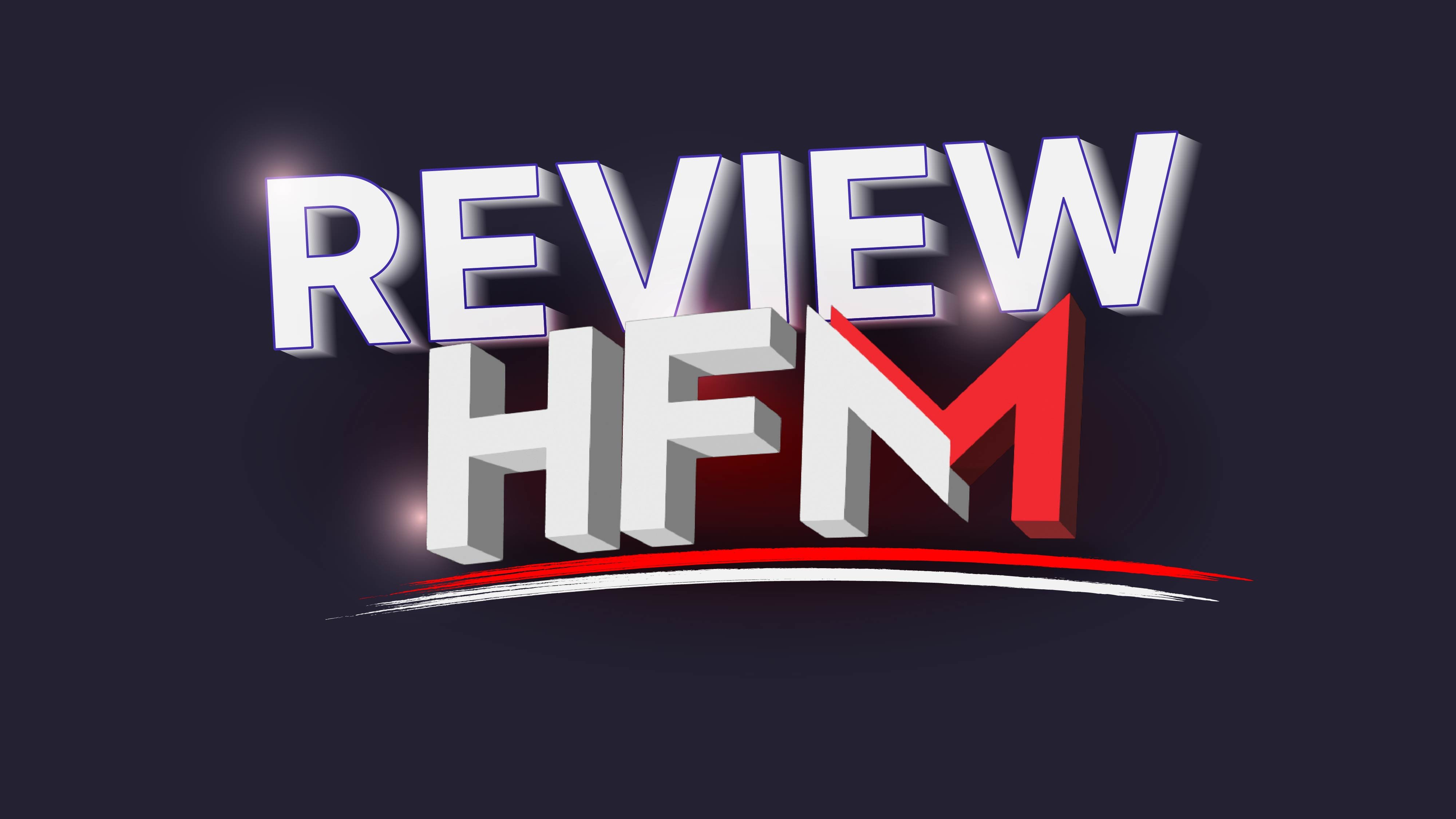 HFM review banner with broker branding and overview of trading conditions, fees, and cashback