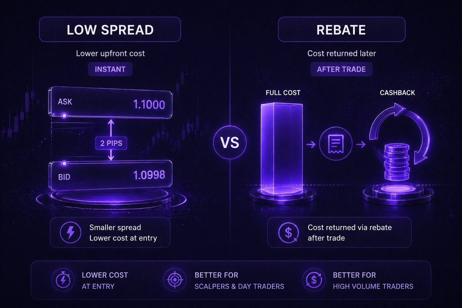 forex rebates vs low spreads trading cost comparison