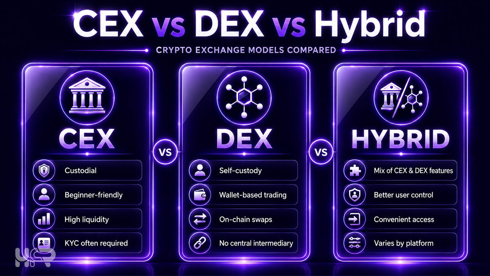 Centralized decentralized and hybrid crypto exchanges compared