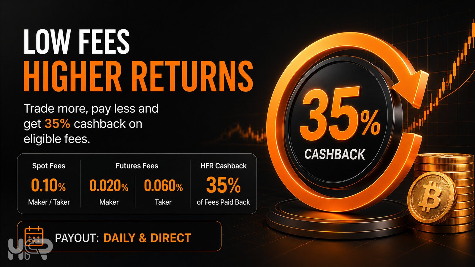 BloFin spot and futures fees with 35% HFR cashback and daily direct payout