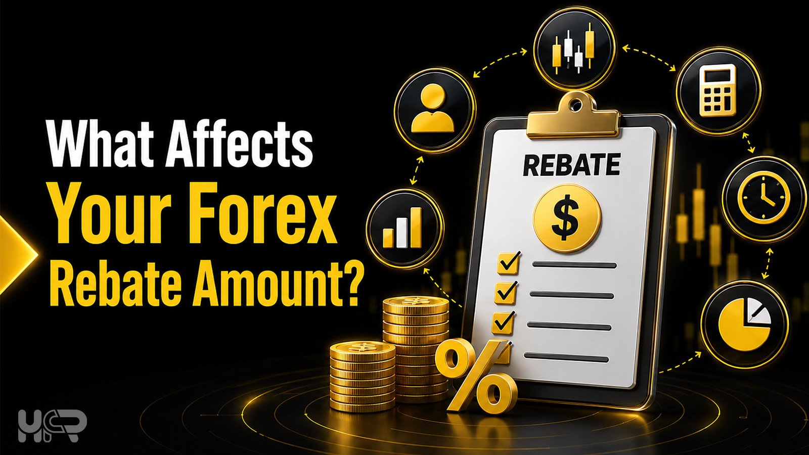 Factors that affect a forex rebate amount, including account type, instrument, volume, calculation method and payout timing