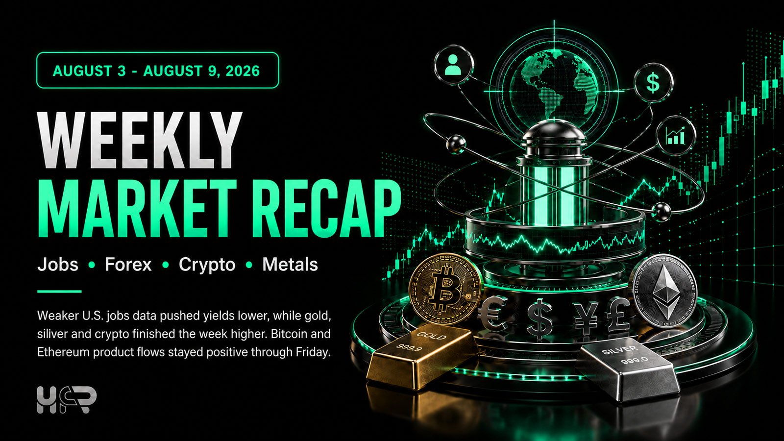 Weekly market recap for August 3 to August 9 2026 covering forex, crypto, gold and silver
