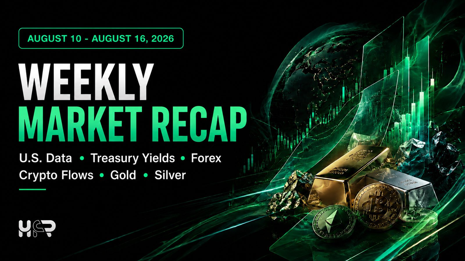 Weekly market recap for August 10&ndash;16, 2026 covering U.S. data, Treasury yields, forex, Bitcoin, Ethereum, gold and silver