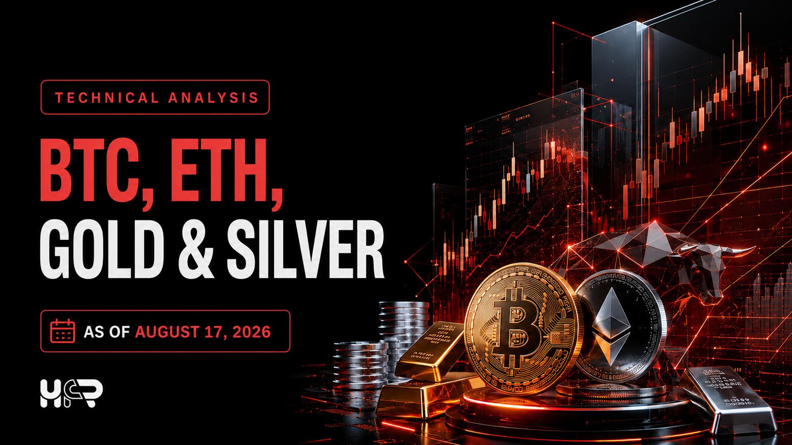 BTC, ETH, gold and silver support and resistance zones for August 17, 2026