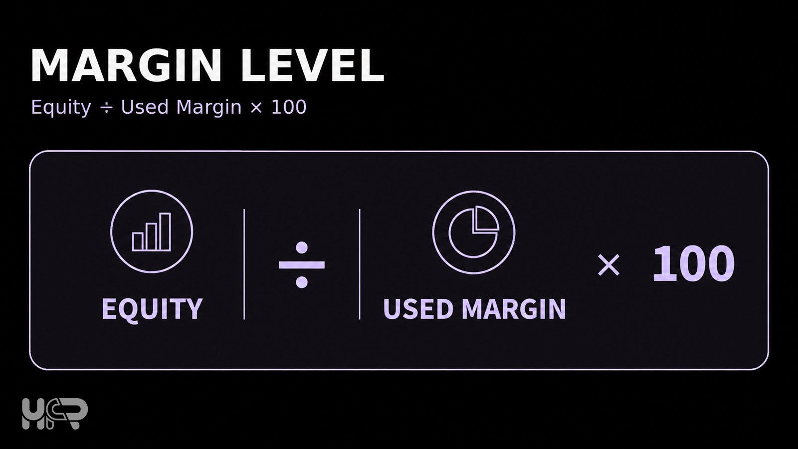 Margin level formula showing equity divided by used margin multiplied by 100.
