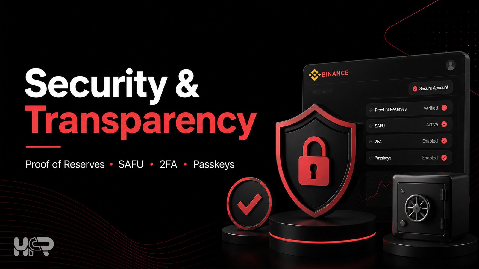 Binance security and transparency features including Proof of Reserves, SAFU, 2FA and passkeys