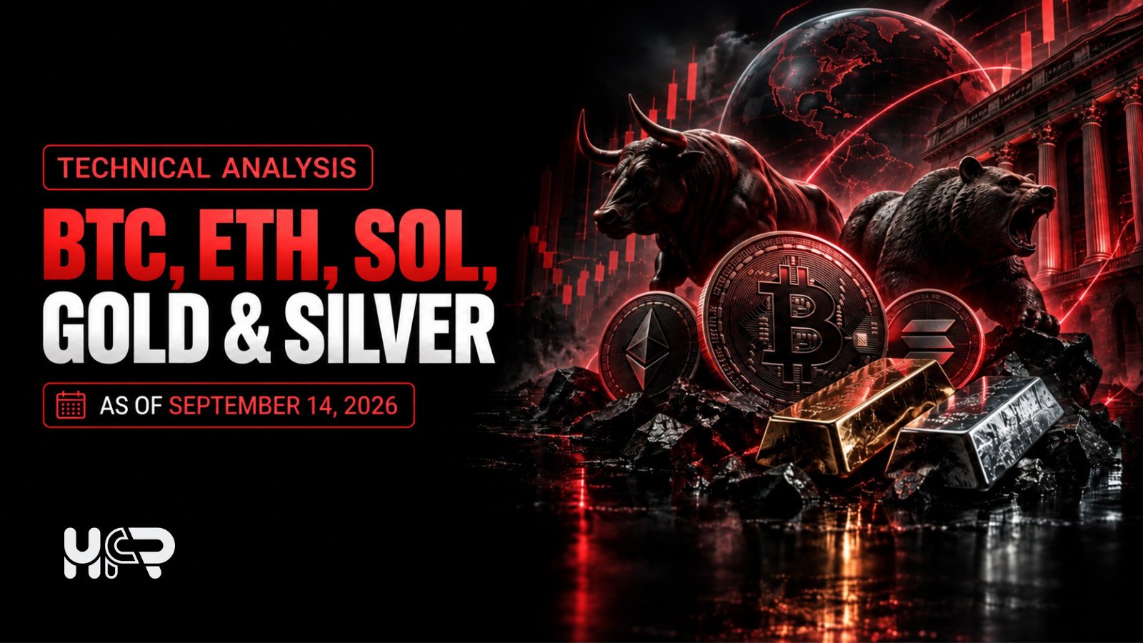 Bitcoin, Ethereum, Solana, gold and silver technical outlook with completed daily support and resistance zones.