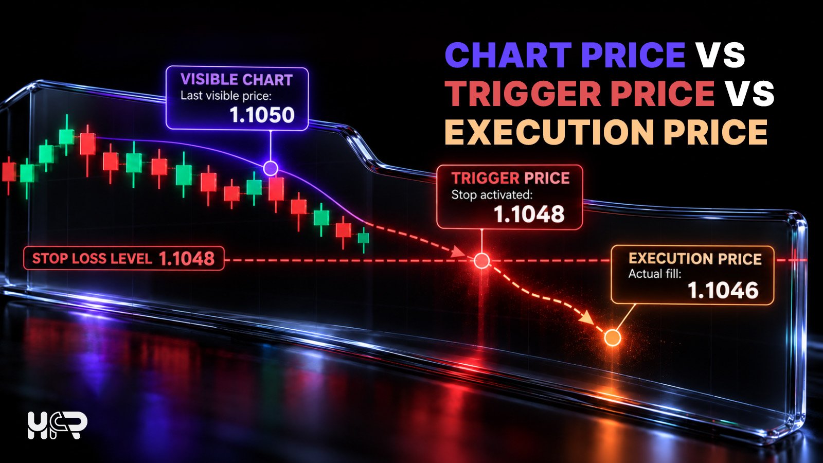 Difference between chart price, stop-loss trigger price and execution price in forex trading